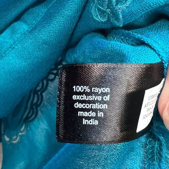 Lane Bryant Womens Boho Peasant Tunic Blouse Size 26/28 Teal Blue Tie Neck - Picture 4 of 11